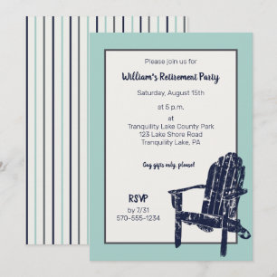 Invitation Chaise Adirondack Bleu Marine Fête de Retraite Per