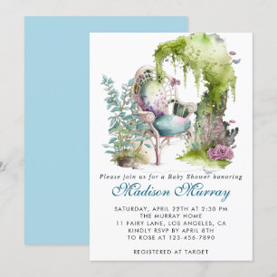 Invitation Chaise de jardin florale bleue et verte chic pour