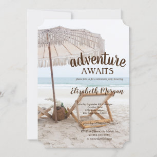 Invitation Chaise de plage chic avec parasol Fête de retraite