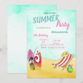 Invitation Chaise de plage, Fête d'anniversaire de surf (Devant / Derrière)