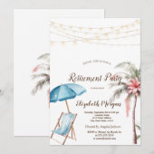 Invitation Chaise de plage, parasol, fleur de palmier (Devant / Derrière)