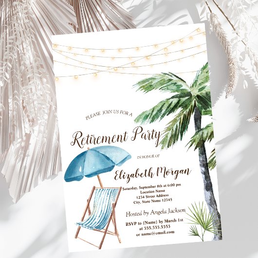 Invitation Chaise de plage, parasol palmier