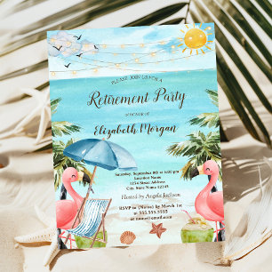 Invitation Chaise De Plage, Parasol, Palmier, Flamants roses 