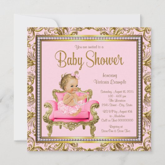 Invitation Chaise en or rose Tutu Baby shower (Devant)