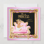 Invitation Chaise Fille de Réception de Bébé Argent Rose Or (Devant)