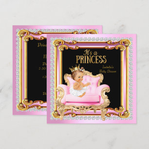 Invitation Chaise Fille de Réception de Bébé Argent Rose Or