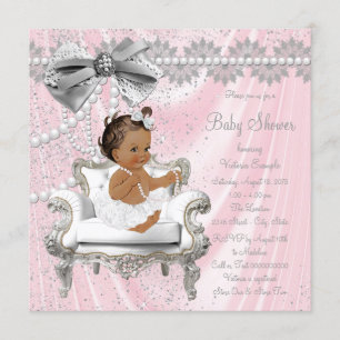 Invitation Chaise perle grise rose Fille ethnique Baby Shower