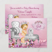 Invitation Chaise rose Blonde Princess Pearl Baby shower (Devant / Derrière)