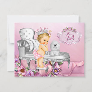 Invitation Chaise rose Blonde Princess Pearl Baby shower
