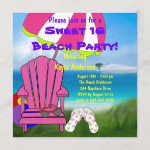 Invitation Chaise rose Flip Flops Sweet 16 Beach Party