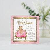 Invitation Chaise rose Lace Pearls Baby shower or rose (Debout devant)