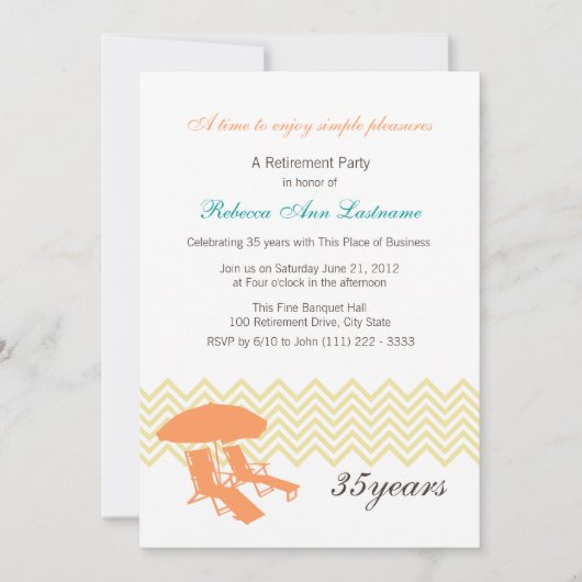 Invitation Chaises de plage et parapluie de retraite (Devant)