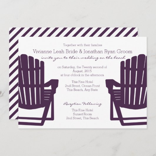 Invitation Chaises de plage violettes Adirondack Mariage (Devant / Derrière)