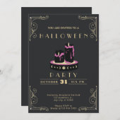 Invitation Chalboard Black & Gold Black Chandelles Halloween (Devant / Derrière)