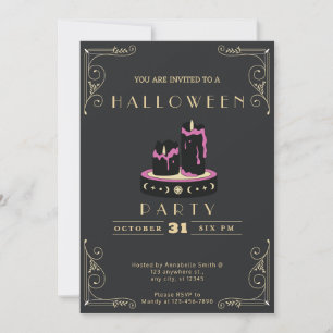 Invitation Chalboard Black & Gold Black Chandelles Halloween