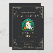 Invitation Chalboard Black & Gold Ghost Bow Bats Halloween (Devant / Derrière)