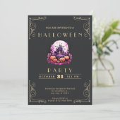 Invitation Chalboard Black & Gold Haunted Castle Halloween (Debout devant)