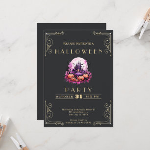 Invitation Chalboard Black & Gold Haunted Castle Halloween