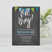 Invitation Chalboard Green Blue Buny Boy Baby shower (Debout devant)