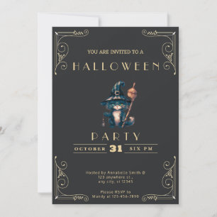 Invitation Chalboard noir et or Chat noir Halloween