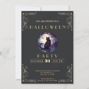 Invitation Chalboard noir et or noir chat lune Halloween