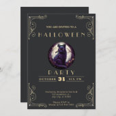 Invitation Chalboard noir et or noir chat lune Halloween (Devant / Derrière)