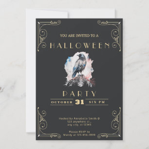 Invitation Chalboard noir et or Pastel Raven Halloween