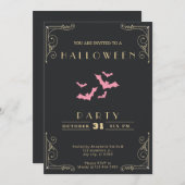 Invitation Chalboard Noir & Or Chat Rose Halloween (Devant / Derrière)