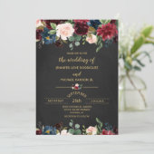 Invitation Chalboard personnalisé Floral Burgundy Mariage de  (Debout devant)