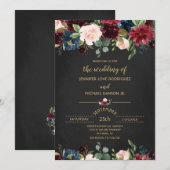 Invitation Chalboard personnalisé Floral Burgundy Mariage de  (Devant / Derrière)