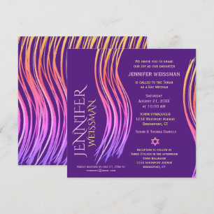 Invitation Châle de prière bat mitzvah pourpre et rose