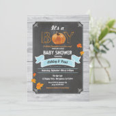 Invitation Chalet de bois rustique Citrouille baby shower (Debout devant)
