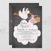 Invitation Chalet de cigogne Baby shower de filles afro-améri (Devant / Derrière)