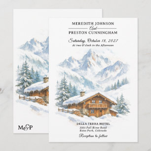 Invitation Chalet de montagne d'hiver Mariage aquarelle ennei