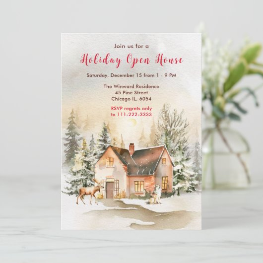 Invitation Chalet de vacances d'hiver (Debout devant)