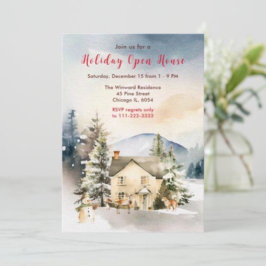 Invitation Chalet de vacances d'hiver (Debout devant)