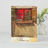 Invitation Chalet d'hiver bougie Fenêtre Arbre de Noël (Debout devant)