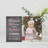 Invitation Chalet d'hiver photo fille 1er anniversaire (Debout devant)