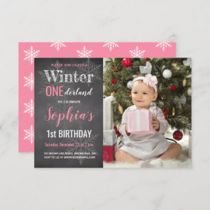 Invitation Chalet d'hiver photo fille 1er anniversaire