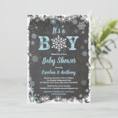 Invitation Chalet d'hiver pour bébé garçon douche snowflac (Debout devant)