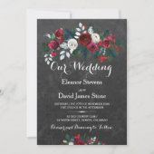 Invitation Chalet d'hiver rustique mariage floral bordeaux (Devant)