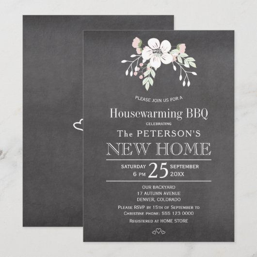 Invitation Chalet fleuri rustique maison chauffante barbecue (Devant / Derrière)