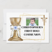 Invitation Chalet or croix satin arc bleu floral (Devant)