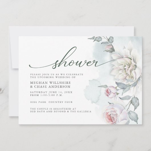 Invitation Chalet rose ivoire Fleurs Douche (Devant)