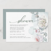 Invitation Chalet rose ivoire Fleurs Douche (Devant / Derrière)