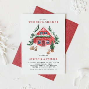 Invitation Chalet rouge neige Forêt Mariage hiver Showert