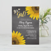 Invitation Chalet Sunflower Baby shower de la fille du jardin (Debout devant)