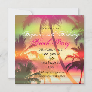 Invitation Chaleur tropicale Palm Trees Beach Party Invitatio