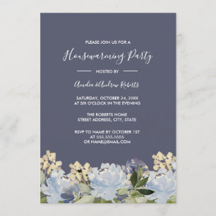 Invitation Chaleureuse Maison Fleurie Gris Bleu Élégant