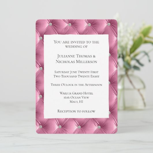 Invitation Chaleureux Chic Soft Rose Faux Velvet Mariage (Debout devant)